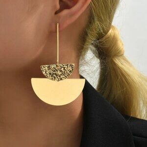 Gold Tone Semi Circle Drop Statement Earrings